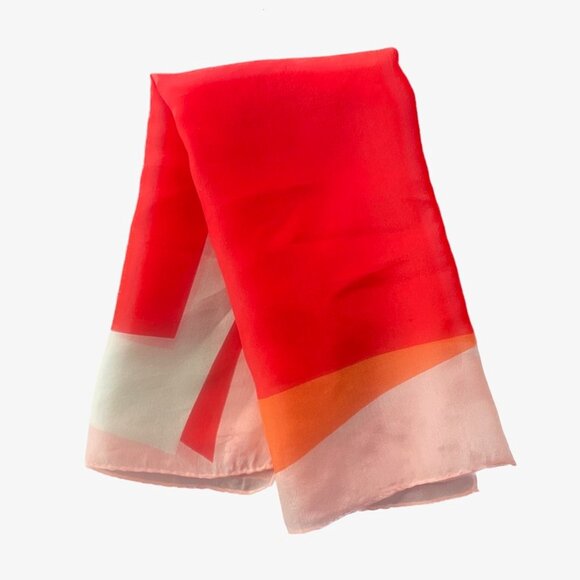 Vintage Katja for XIIX Karat Silk Blend Scarf | Red, Orange & Pink Geometric Str - Picture 7 of 7